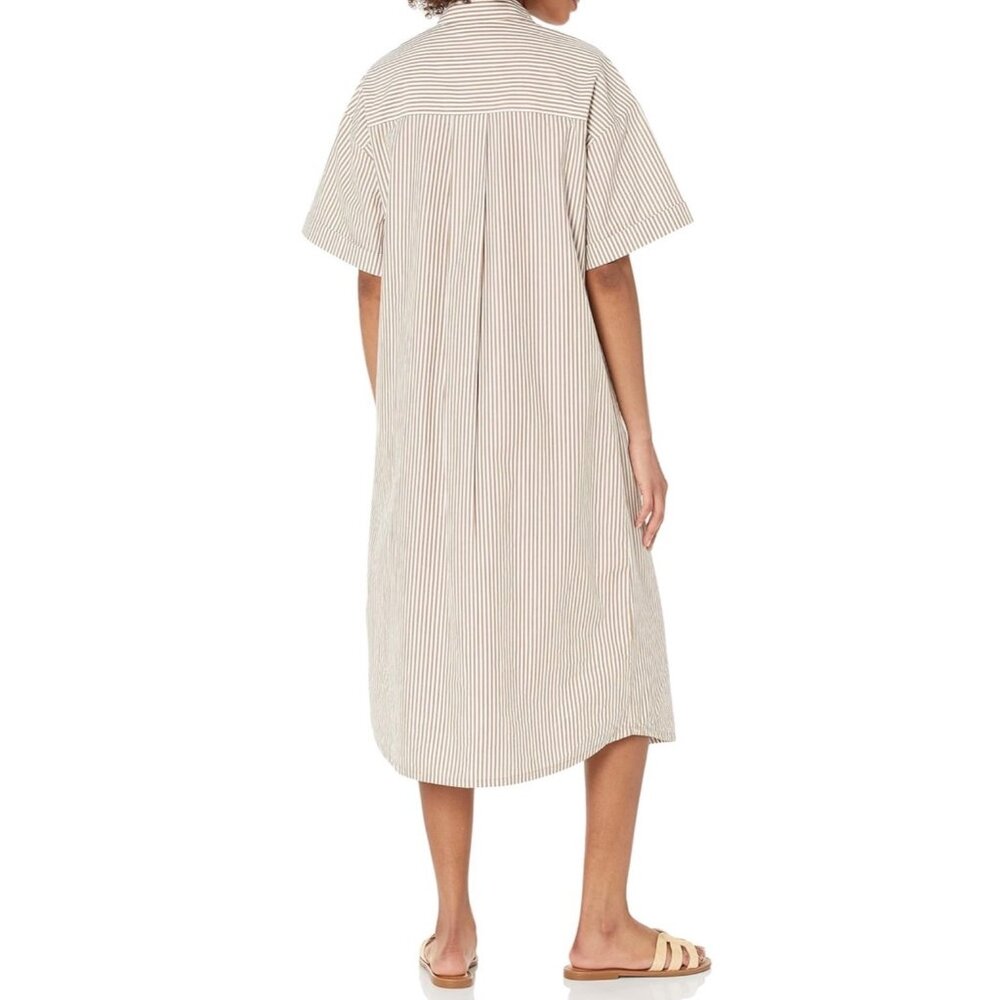 The Drop Womens Striped Button-Down Midi Shirt Dress Beige/White All-Season - Picture 2 of 4